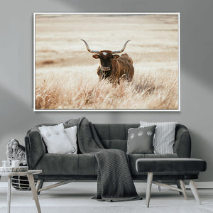Texas Longhorn Wall Art Canvas Print – Framed Brown Horned