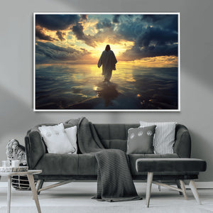 Jesus Walks Wall Art Canvas Print Framed Divine Sunset Art