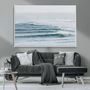 Ocean Waves Wall Art Canvas Print – Framed Surfer Lineup