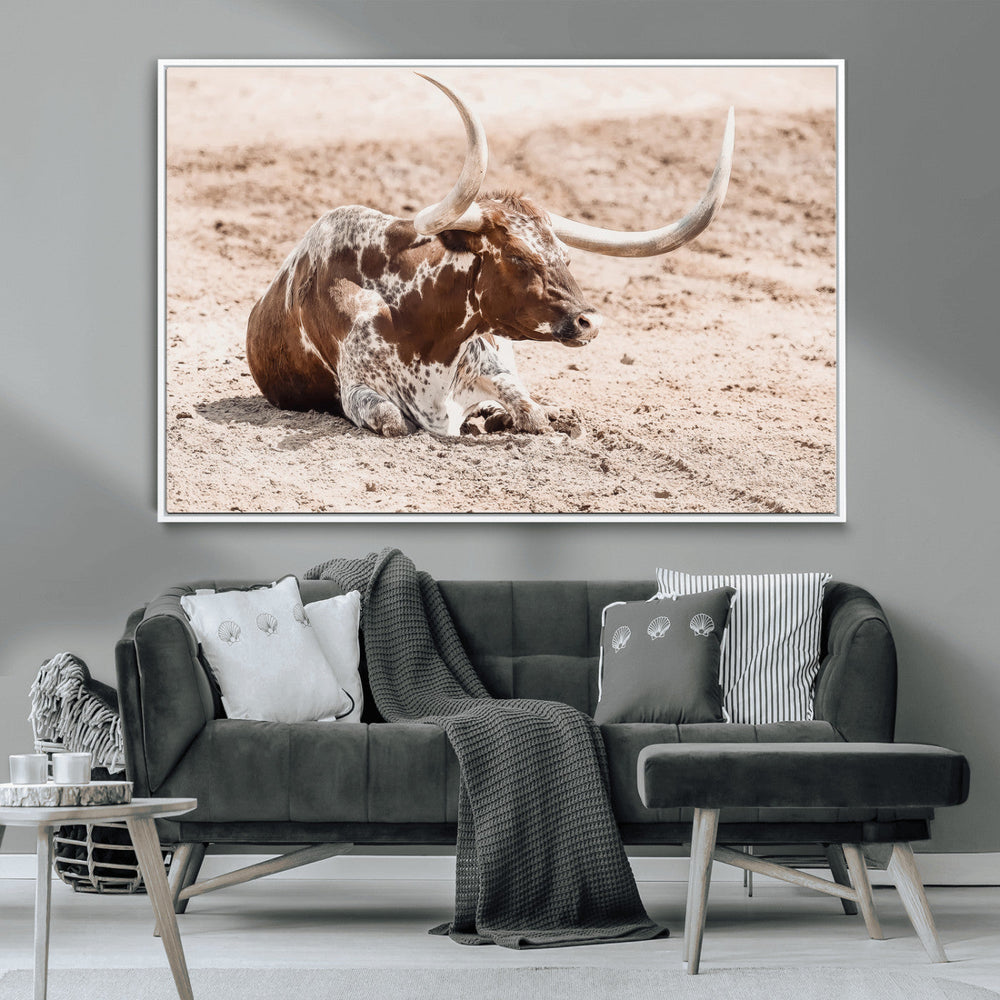 Texas Longhorn Wall Art Canvas Print – Framed Resting Bull