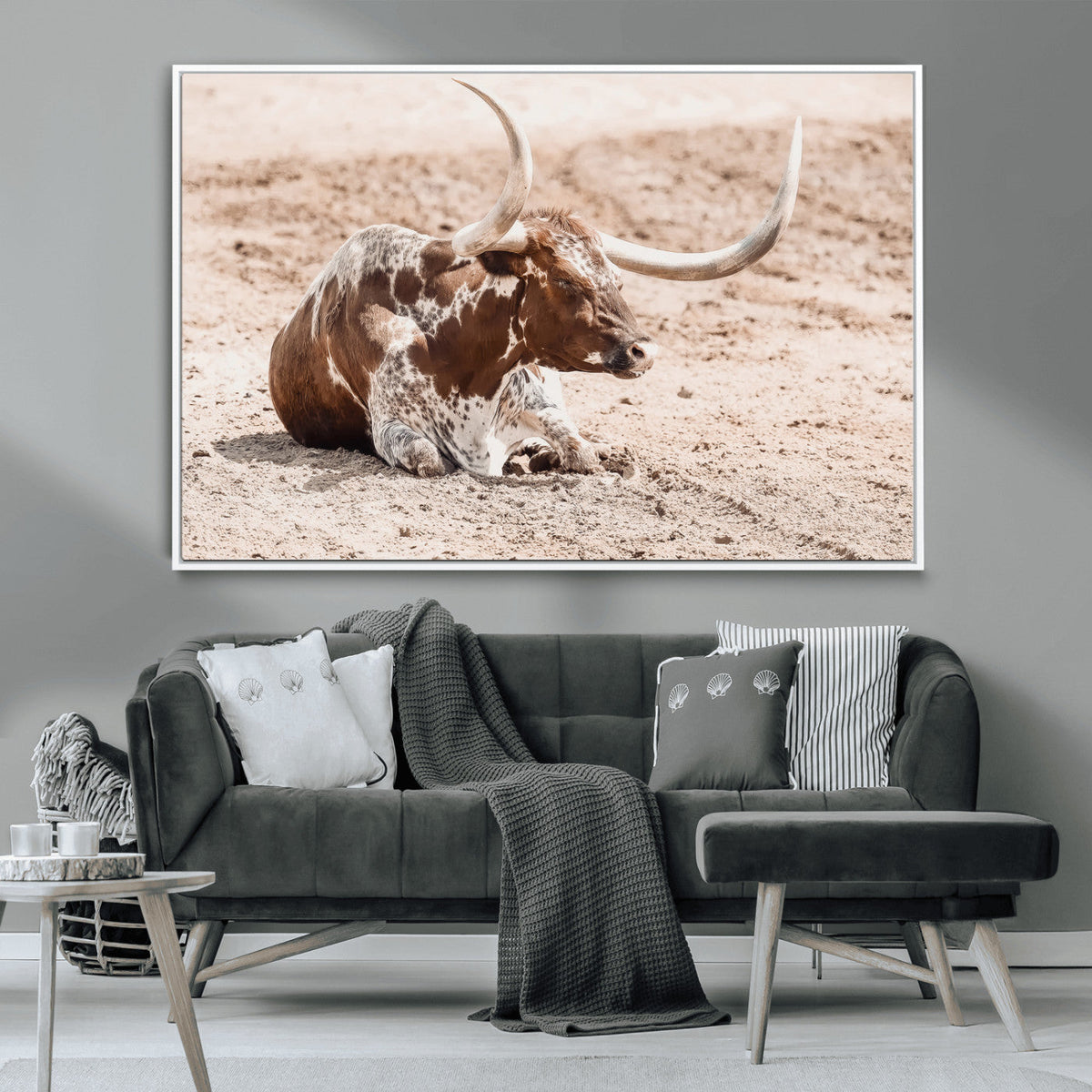 Texas Longhorn Wall Art Canvas Print – Framed Resting Bull