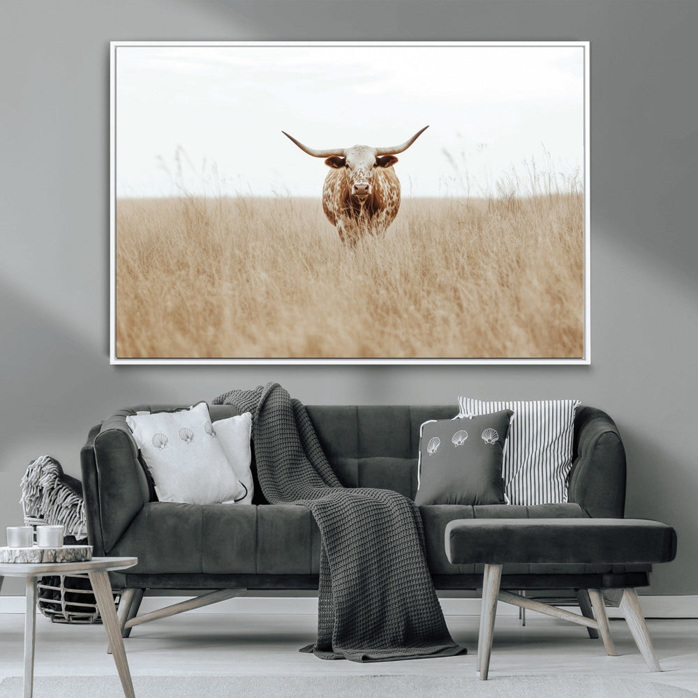 Texas Longhorn Wall Art Canvas Print – Framed Lone Cattle