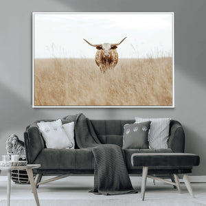 Texas Longhorn Wall Art Canvas Print – Framed Lone Cattle
