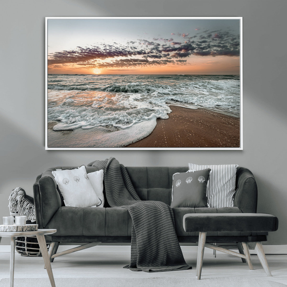 Ocean Sunset Wall Art Canvas Print – Framed Beach Waves