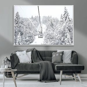 Snowy Ski Lift Wall Art – Framed Winter Mountain Canvas