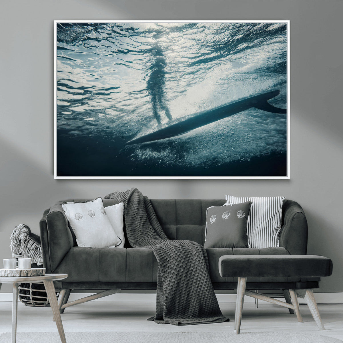 Underwater Surf Wall Art – Framed Ocean Wave Canvas Artwork,