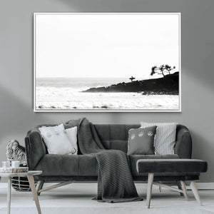 Surfer Cliffs Wall Art Canvas Print – Framed Black White