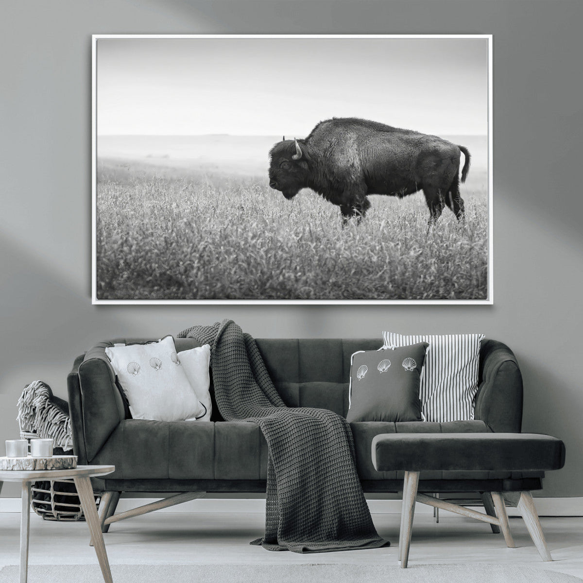 Bison Wall Art Canvas Print – Framed Rustic Wildlife Scene