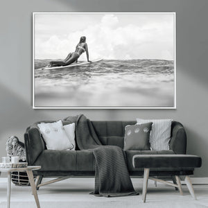 Black and White Surfing Wall Art Canvas Print – Framed Ocean