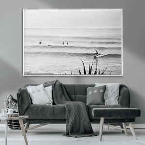 Surfer Silhouette Wall Art – Framed Calm Ocean Canvas
