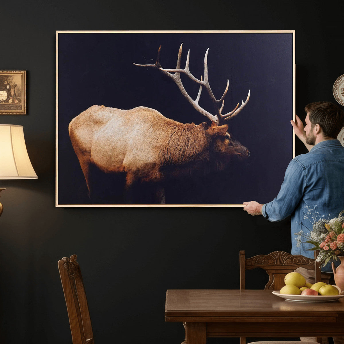 Rustic Elk Wall Art Canvas Print – Framed Moody Wildlife Art