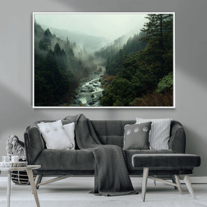 Misty Forest Wall Art Canvas Print – Framed Foggy River