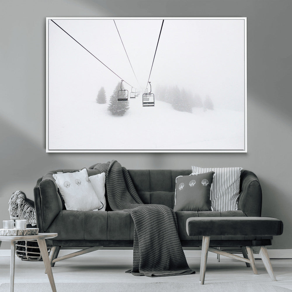 Ski Lift Wall Art Canvas Print – Snowy Alpine Landscape