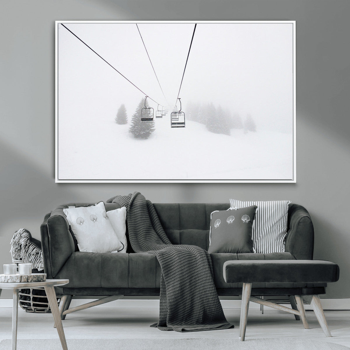 Ski Lift Wall Art Canvas Print – Snowy Alpine Landscape
