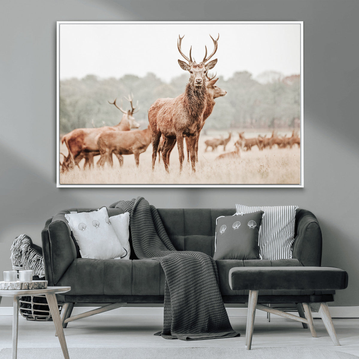 Rustic Nature Wall Art Canvas Print – Stag Woodland Framed