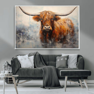 Scottish Highland Wall Art Canvas Print, Framed Longhorn Art
