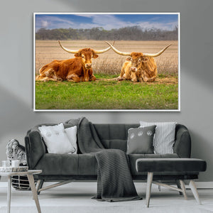 Texas Longhorn Pair Wall Art Canvas Print – Peaceful Rustic