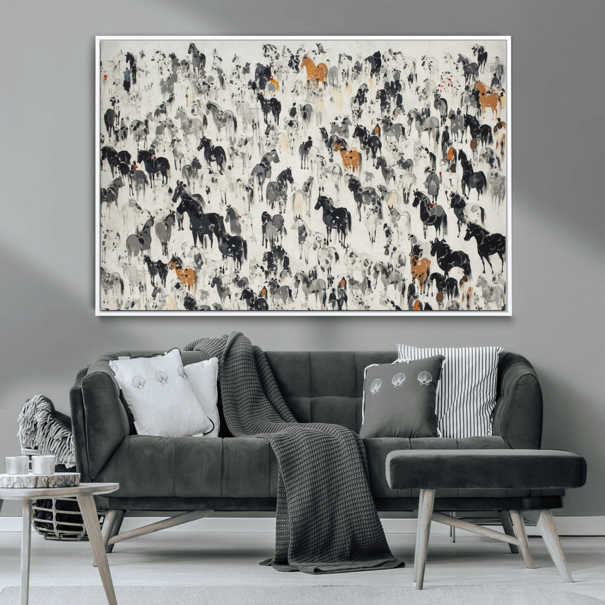 Wild Horse Stampede Wall Art Canvas Print – Monochrome