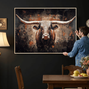 Abstract Longhorn Wall Art Canvas Print – Vintage Western