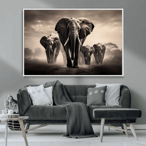 Elephant Family Wall Art Canvas Print, Framed Elephant Wall