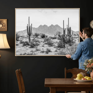 Black White Arizona Desert Canvas Wall Art Cactus Farmhouse
