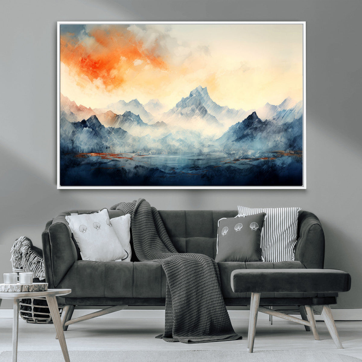 Warm Clouds Abstract Mountain Wall Art Canvas Print