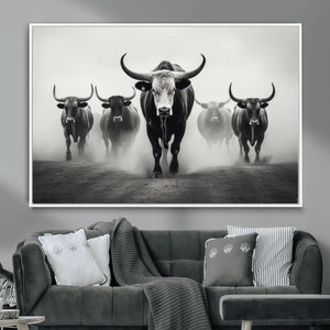 Texas Longhorn Wall Art Canvas Print, Framed Speckled Cow