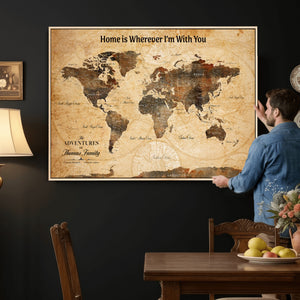 Vintage World Map Canvas Wall Art Print, Personalized