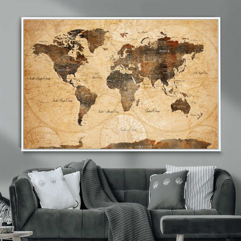 Push Pin World Map Canvas Print – Travel Tracker Wall Art