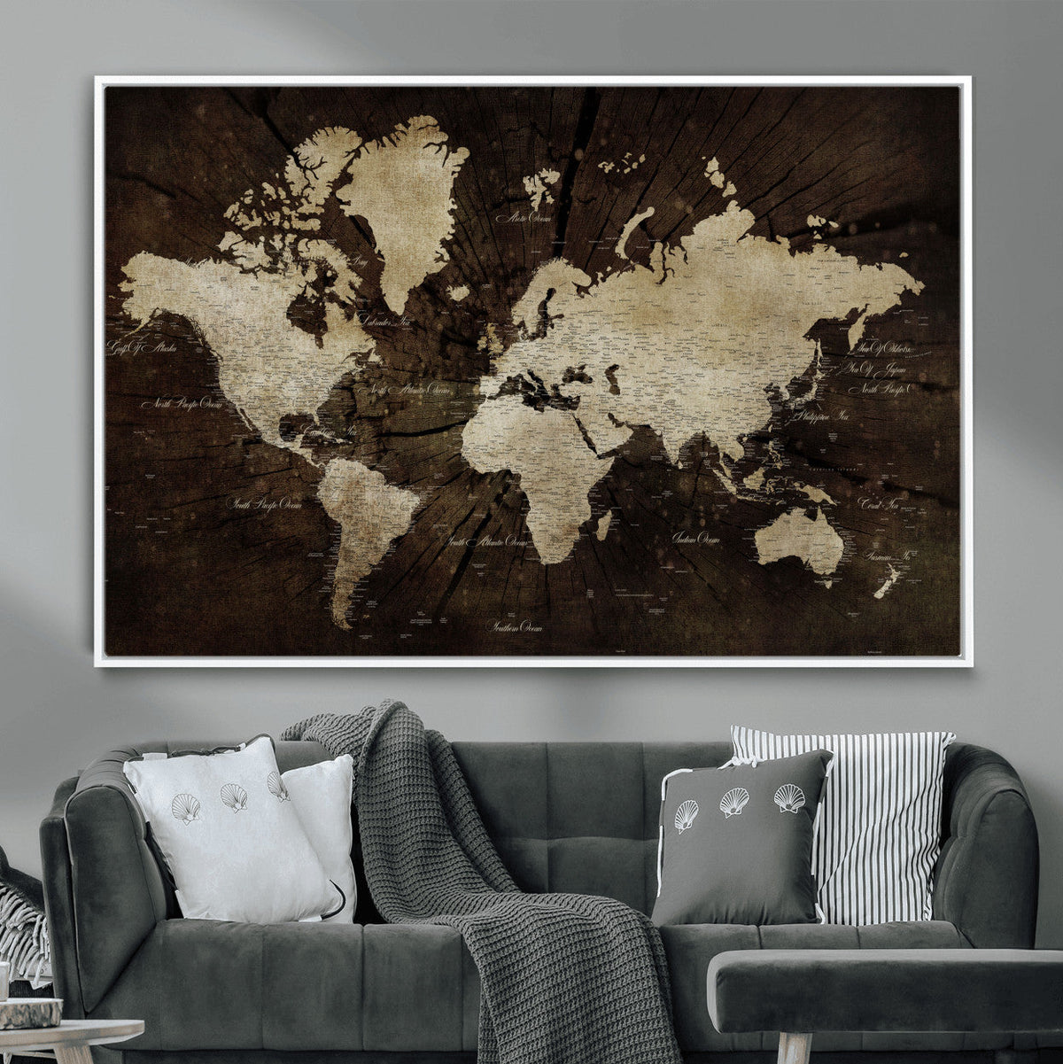 World Map Wall Art Canvas Print – Framed Travel Map Wall Art