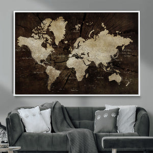 World Map Wall Art Canvas Print – Framed Travel Map Wall Art
