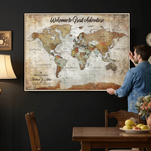 Personalized World Map Wall Art Canvas Print – Custom Push