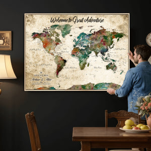 Grunge Personalized World Map Wall Art Canvas Print – Custom