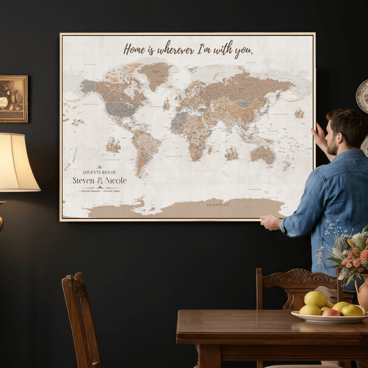 Personalized World Map Wall Art Canvas Print – Customizable