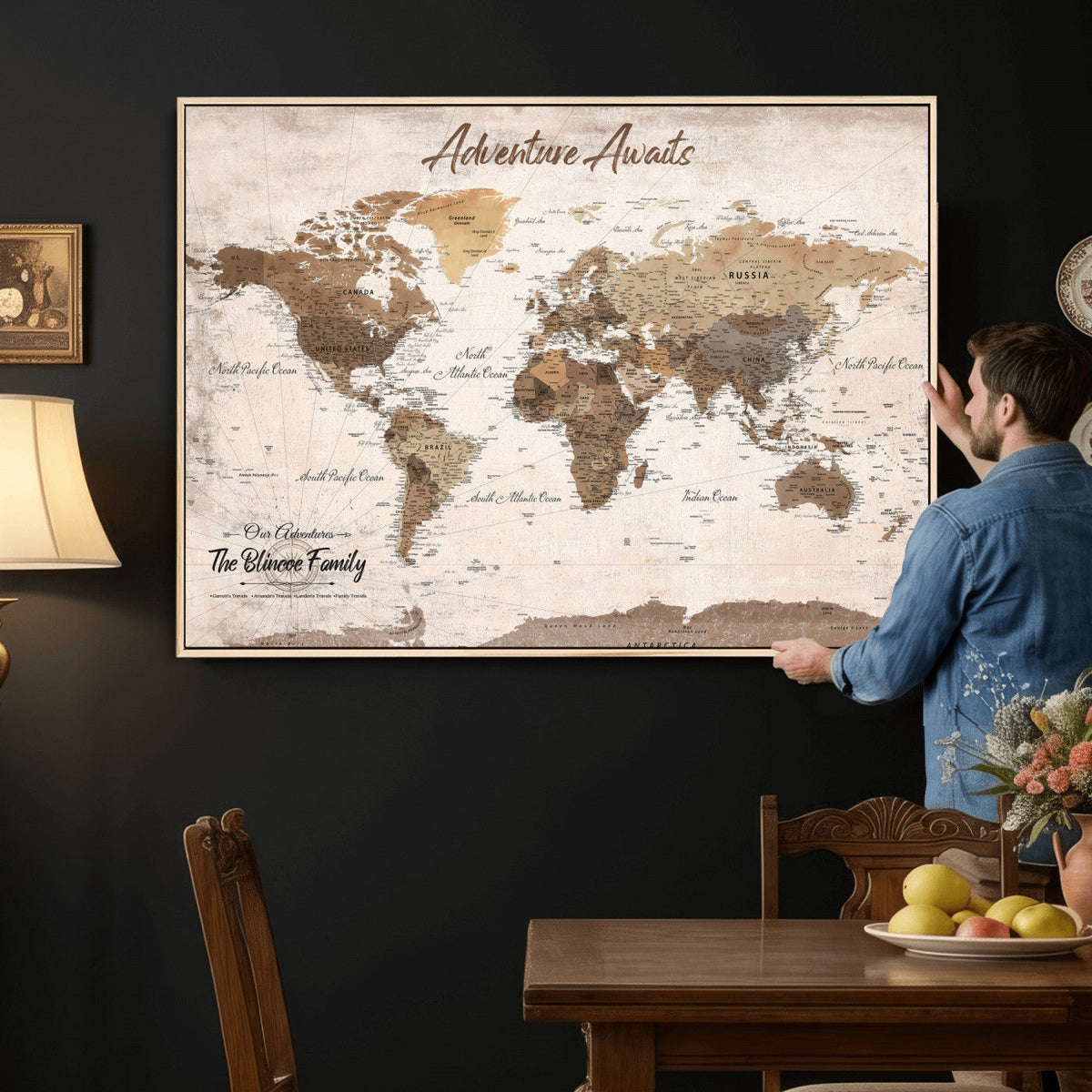 Custom Push Pin World Map Wall Art Canvas Print –