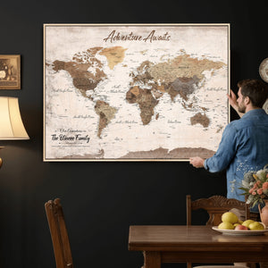 Custom Push Pin World Map Wall Art Canvas Print –