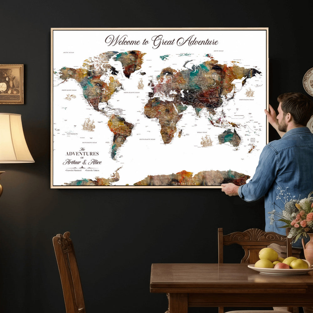 Customizable Framed World Map Canvas Print – Personalized