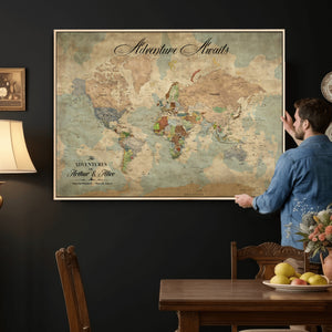 Customize Push Pin World Map Wall Canvas Print –