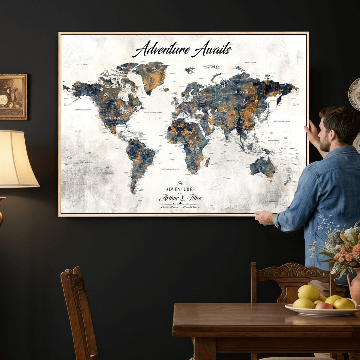 Custom Push Pin World Map Wall Art Canvas Print –