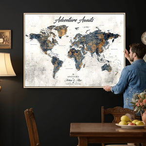 Custom Push Pin World Map Wall Art Canvas Print –