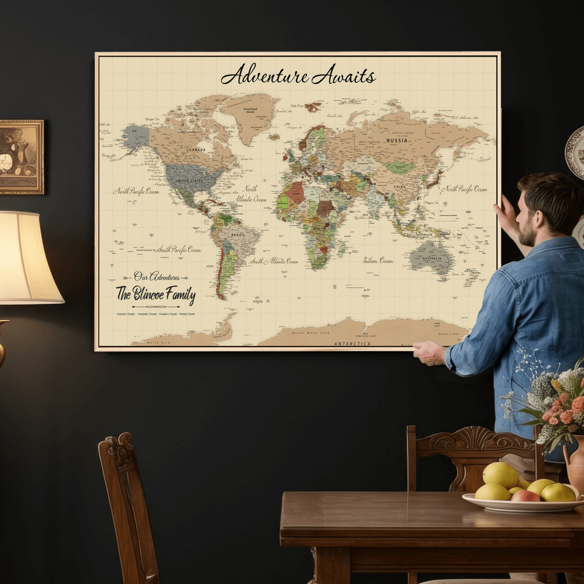Custom Push Pin World Map Wall Art Canvas Print – Custom