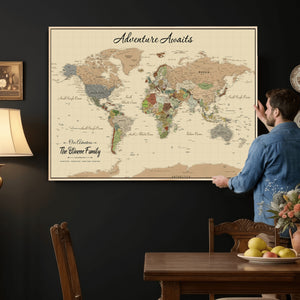 Custom Push Pin World Map Wall Art Canvas Print – Custom