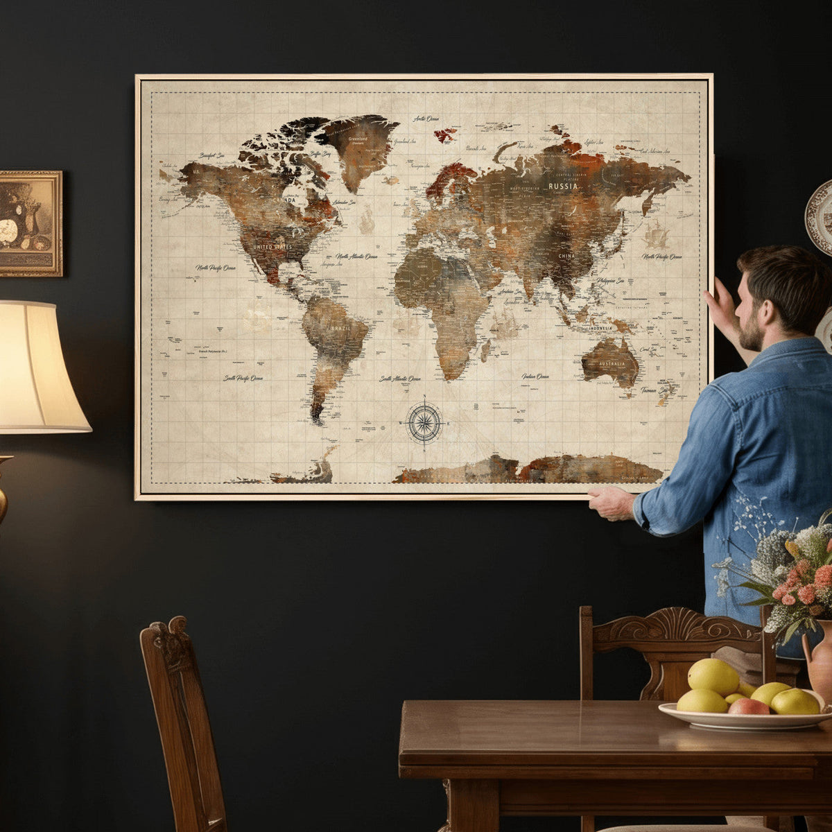 World Map Canvas Print – Framed Detailed Map of the World