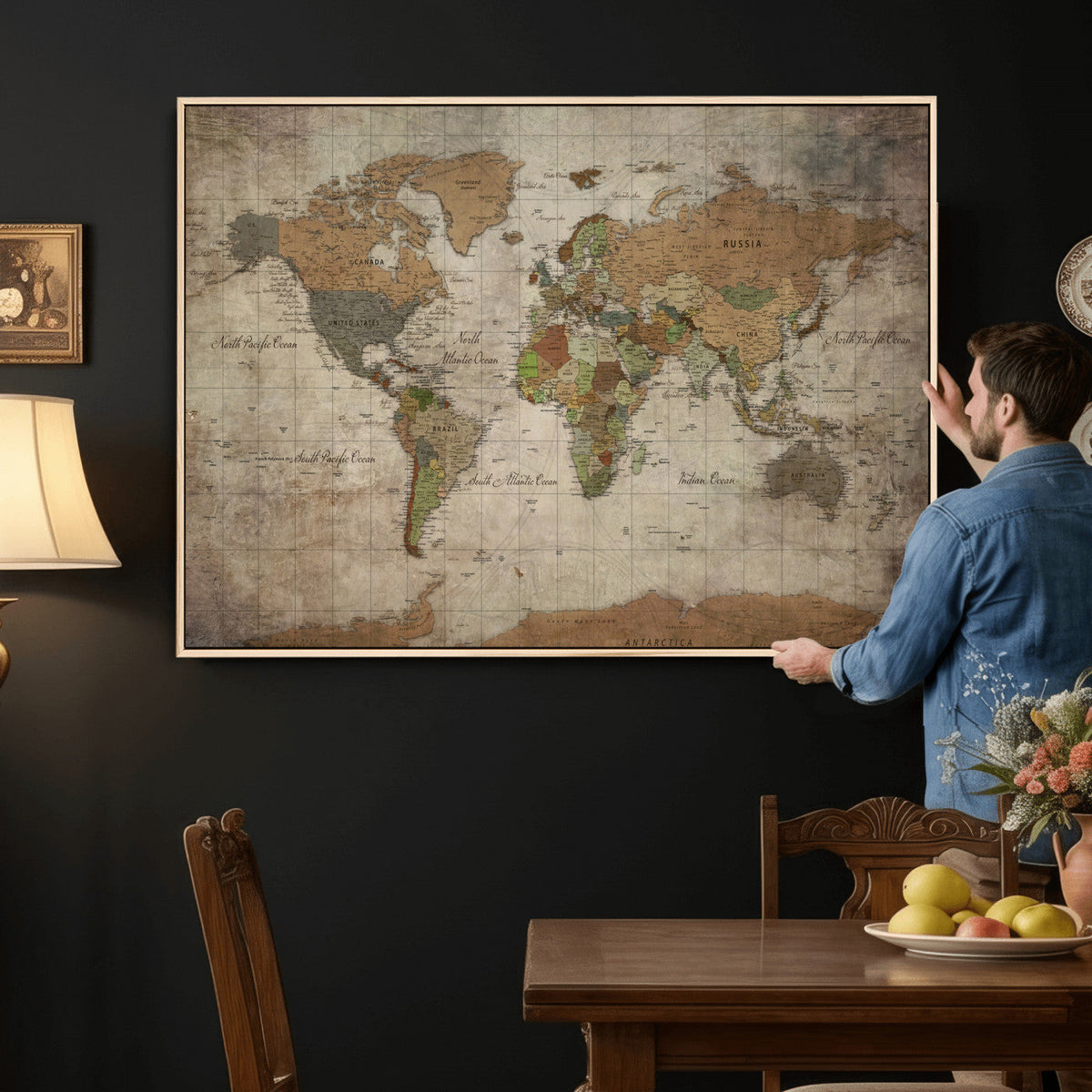 World Map Canvas Print – Framed Travel Map Wall Art for