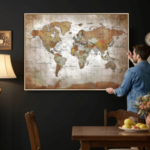 Vibrant Watercolor World Map Canvas Wall Art – Framed Travel