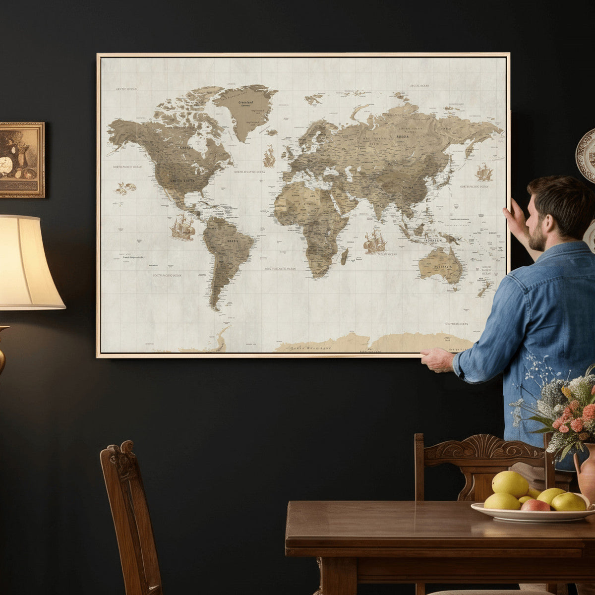 Detailed World Map Wall Art Canvas Print