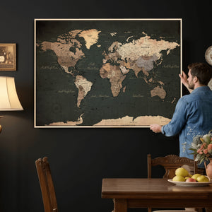 Vintage World Map Canvas Wall Art – Framed Travel Map for