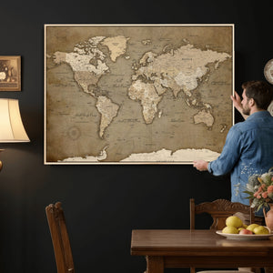 World Map Wall Art Canvas Print, Framed Map Art Picture