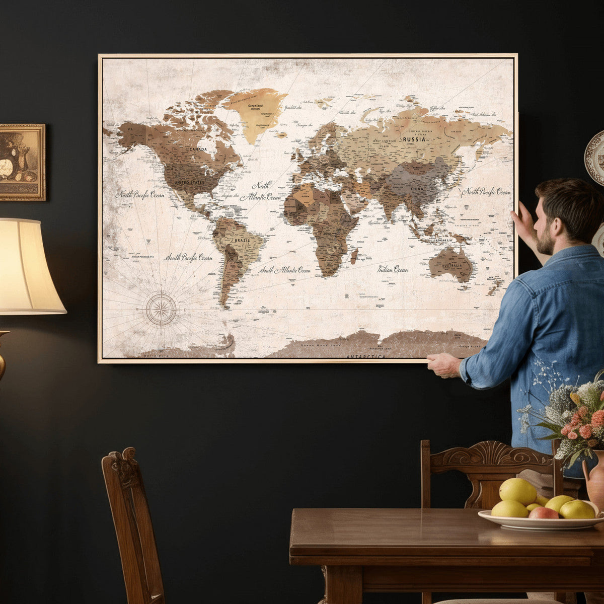 World Map Canvas Print – Framed Travel Map Wall Art for