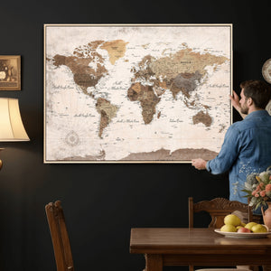 World Map Canvas Print – Framed Travel Map Wall Art for